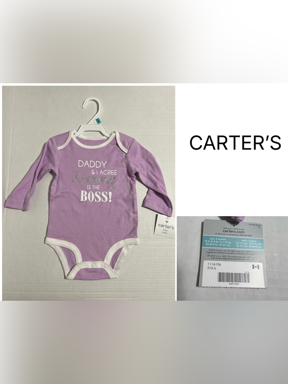 CARTER’S - 6M - NWT - INFANT GIRLS PURPLE BODYSUIT / ONESIE